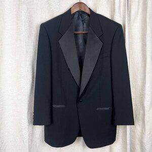 Pierre Balmain 40L tuxedo suit jacket wool 1-button blazer satin lapels formal
